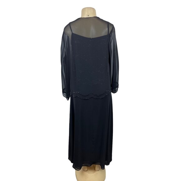 Jade By Jasmine Black Beaded Long 2Pcs Set Evening Dress With Sheer Jacket Sz 16 - Picture 3 of 8